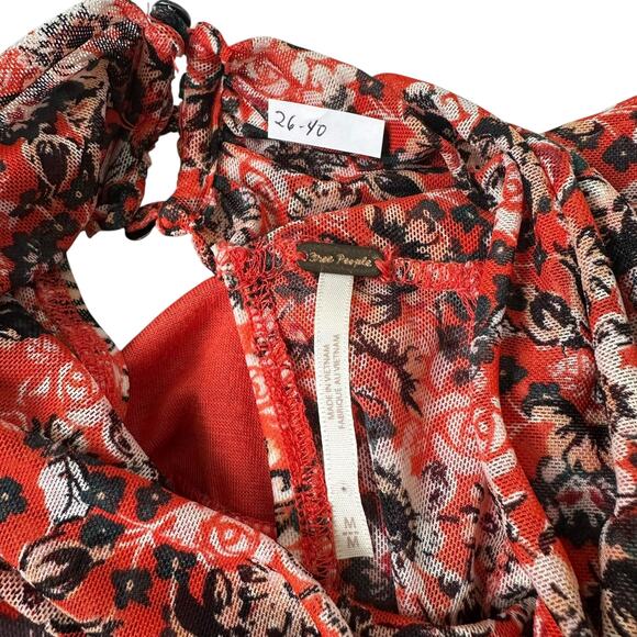 Free People Orange/Multicolor Mesh Floral Blouse Women's Top Size Medium | 26-40 - Picture 3 of 8